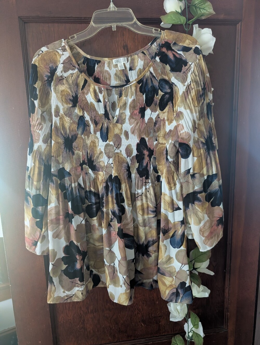 Spense Floral Pleated Peasant Tunic - Large